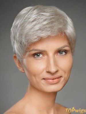 4 inch Straight Monofilament Synthetic New Grey Wigs