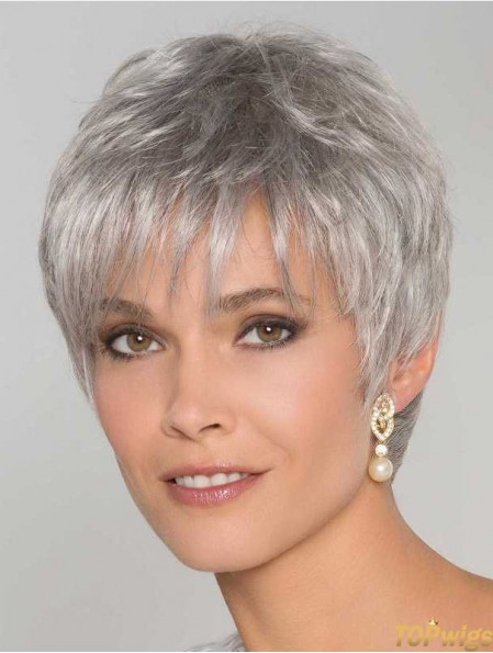 6 inch Straight Monofilament Synthetic Stylish Grey Wigs