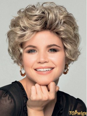 Curly Monofilament Blonde Synthetic Ladies Short Wigs New