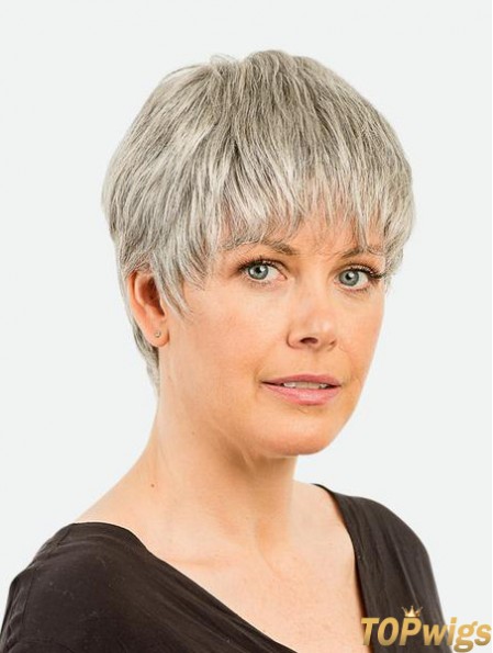 Monofilament 4 inch Straight Synthetic Boycuts Cropped Beautiful Grey Wigs