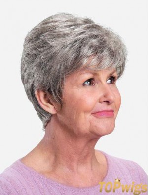 Monofilament 8 inch Straight Synthetic Boycuts Short Fabulous Grey Wigs