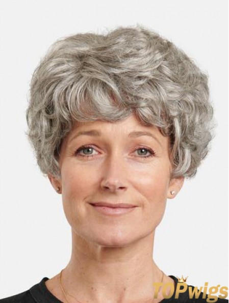 Monofilament 8 inch Wavy Synthetic Layered Short Best Grey Wigs