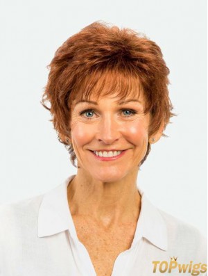 Short Monofilament Copper 8 inch Straight Synthetic Wig