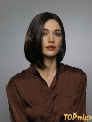 Shoulder Length Straight 100% Hand-tied Black Synthetic Fabulous Bob Style Wigs