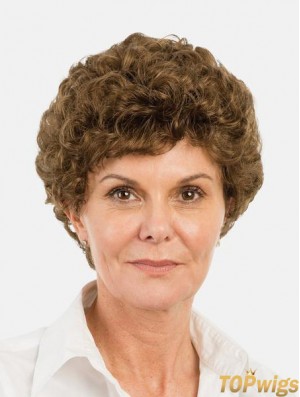 Synthetic Brown Curly 8 inch Bobs Short Monofilament Wigs