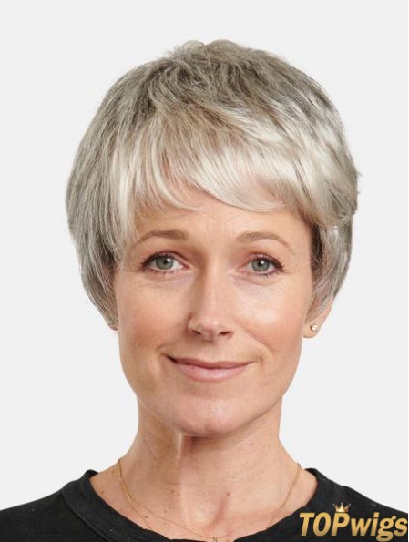 Synthetic Grey Straight 8 inch Short Incredible Monofilament Wigs