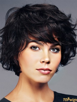 Wigs For Women Black Cropped Wavy Boycuts Wigs