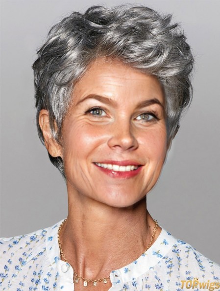 Wigs For Women Salt And Pepper Cropped Wavy Grey Wigs