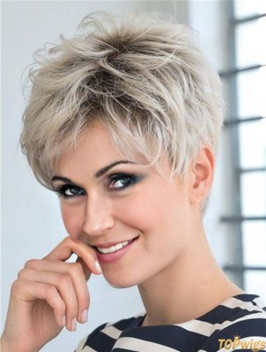 Boycuts Synthetic Stylish Blonde Capless Straight Short Wigs