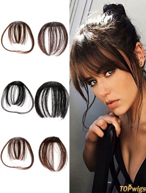 Clip in Bangs 100% Human Hair Extensions Reddish Brown Clip on Fringe Bangs with nice net Natural Flat neat Bangs with Temples for women One Piece Hairpiece