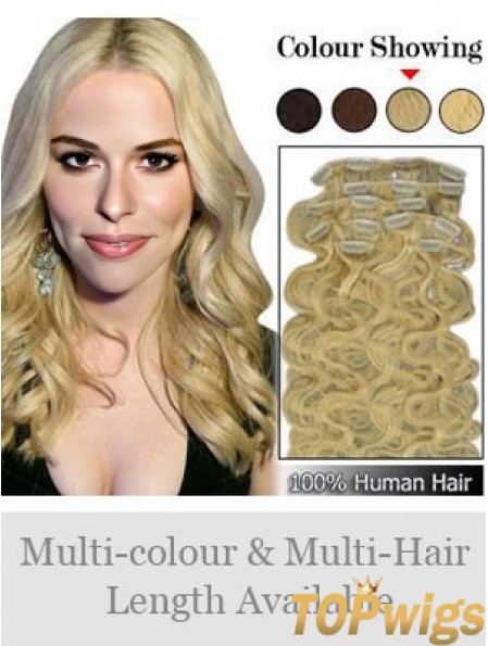 Designed Blonde Wavy Remy Human Hair Clip In Hair Extensions