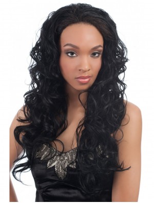 Wavy Brazilian Remy Hair Black Long Gorgeous 3/4 Wigs