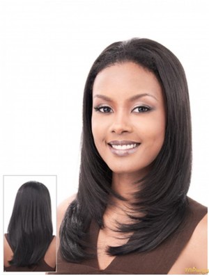 Straight Indian Remy Hair Black Long Hairstyles 3/4 Wigs