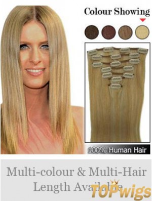 Stylish Blonde Straight Remy Human Hair Clip In Hair Extensions