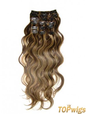 Clip In Hair Extensions With Remy Wavy Style Brown Color