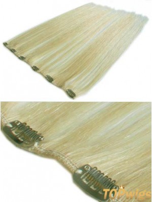 Designed Blonde Straight Remy Human Hair Clip In Hair Extensions