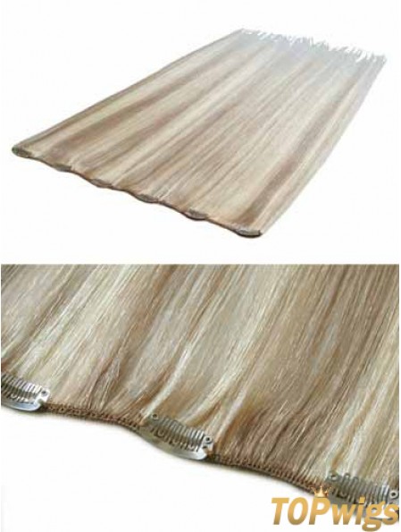 Convenient Blonde Straight Remy Human Hair Clip In Hair Extensions