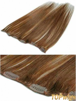 Comfortable Brown Straight Remy Human Hair Clip In Hair Extensions