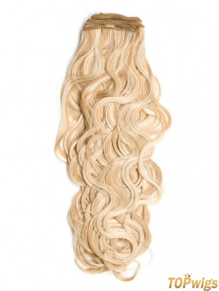 Curly Remy Human Hair Blonde Stylish Weft Extensions