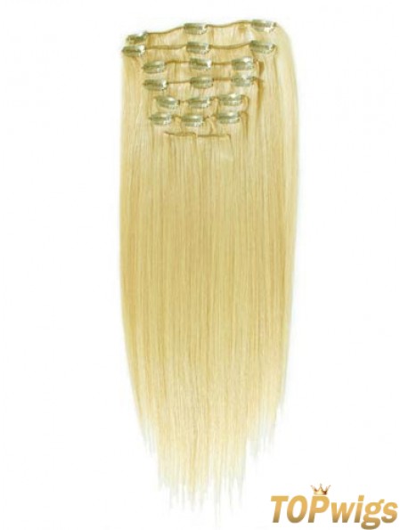 Style Blonde Straight Remy Human Hair Clip In Hair Extensions