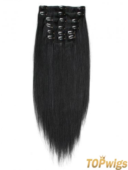 No-Fuss Black Straight Remy Human Hair Clip In Hair Extensions