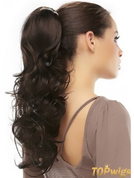 Clip On Ponytails Brown Color Long Length Wavy Style