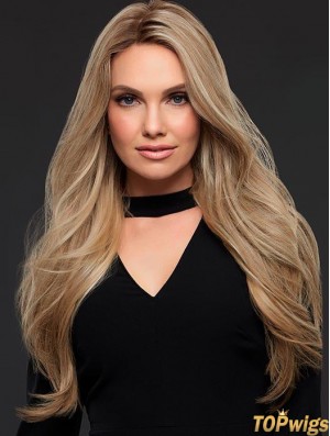 Good Blonde Long Wavy Without Bangs Human Hair Wigs