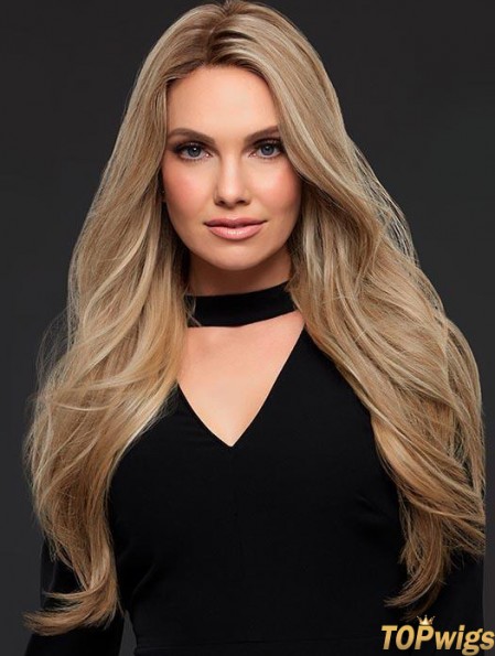 Good Blonde Long Wavy Without Bangs Human Hair Wigs