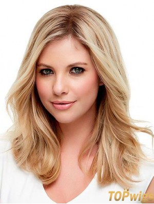 Human Hair Wavy Blonde With Monofilament Blonde Color Shoulder Length