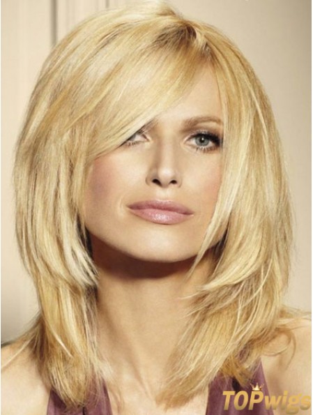 100% Human Hair Wigs Blonde Color Shoulder Length Layered Cut