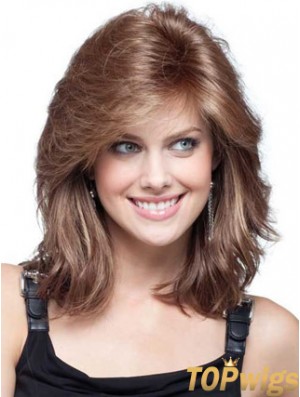 Front Lace Wigs UK Human Hair With Bangs Shoulder Length