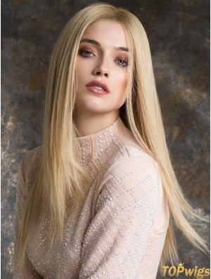 Monotop Real Hair Wigs Long Length Straight Style Blonde Color