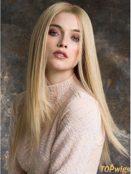 Monotop Real Hair Wigs Long Length Straight Style Blonde Color