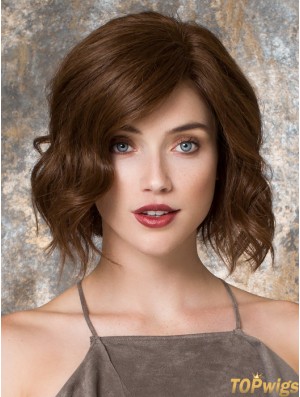 Chin Length Wavy Bobs Brown Top 100% Hand-tied Wigs