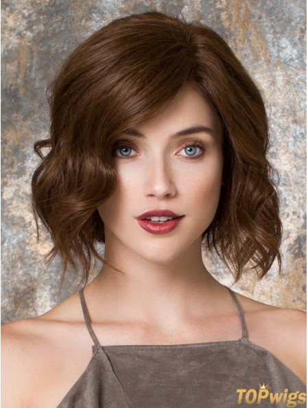 Chin Length Wavy Bobs Brown Top 100% Hand-tied Wigs