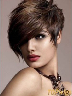 Human Hair Brown Wig Straight Style Short Length Boycuts