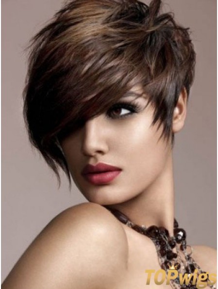 Human Hair Brown Wig Straight Style Short Length Boycuts