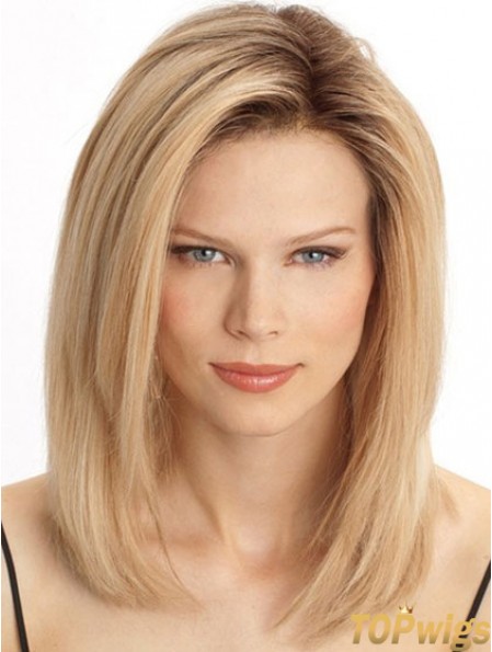 Cheap Monofilament Human Hair Wigs Sale Blonde Color Shoulder Length