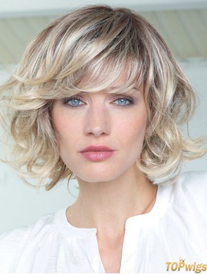 Real Hair Curly Wigs With Bangs Shoulder Length