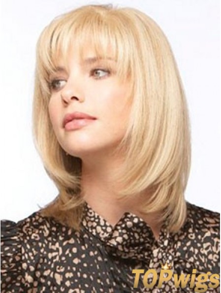 Human Hair Wigs With Bangs Mono Top Straight 