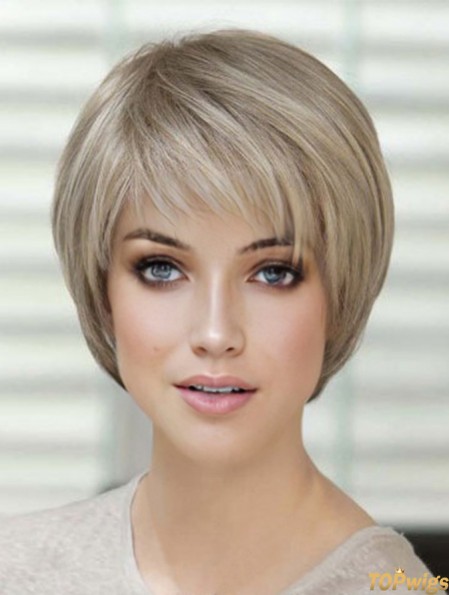 100% Hand Tied Short Straight Classic Blonde Real Hair Wigs