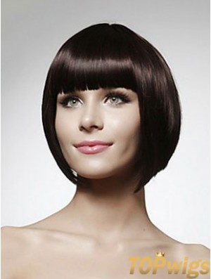 Cheap Human Bob Wigs Chin Length Bobs Cut Black Color Straight Style