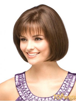 Cheap Human Bob Wigs With Monofilament Chin Length Auburn Color