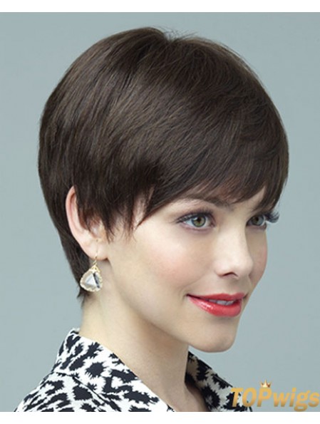 Human Wig 100% Hand Tied Layered Cut Short Length Brown Color