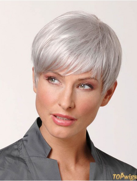 Grey Human Real Hair Wigs Short Hand Tied Cropped 