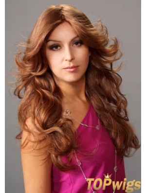 Layered Suitable Wavy Auburn Long Human Hair Lace Front Wigs