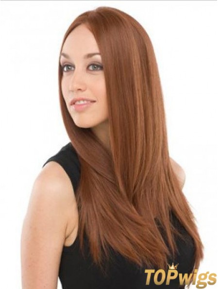 UK Mono Wigs Human Hair With Lace Front Auburn Color Long Length