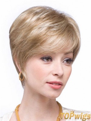 Blonde Human Hair Wigs Blonde Color Straight Style Layered