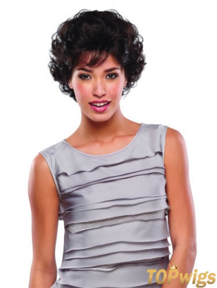 Short Curly Human Hair Lace Wigs Brown Color Classic Cut