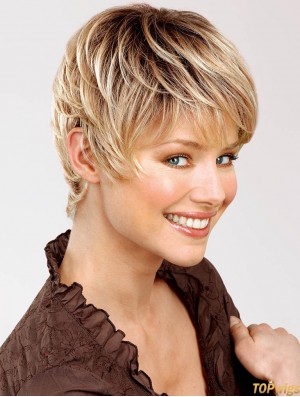 Blonde Human Hair Wigs Short Length Straight Style